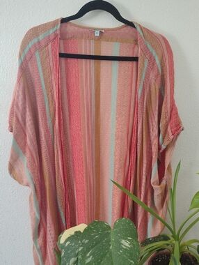 Nostalgia Coral Pink Striped Women's Swim Coverup